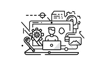 Poster - Person working on laptop with interconnected technology