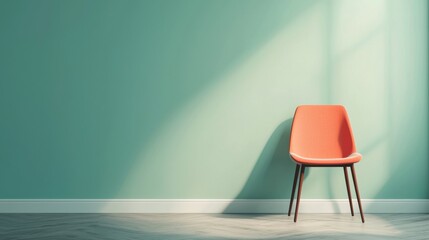 Poster - Empty modern home office with orange chair and green wall