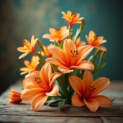 Wall Mural - A vibrant orange flower with six petals, symbolizing warmth and joy