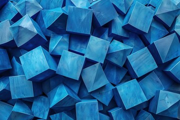 Poster - Abstract background of blue cubes and pyramids.