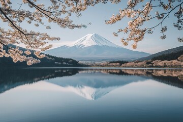 Wall Mural - Serene mountain lake reflection in spring