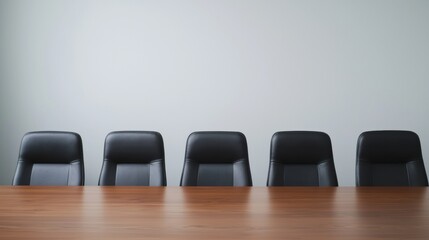 Poster - Empty black office chairs arranged around conference table for meeting