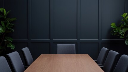 Poster - Empty corporate boardroom with sleek chairs and plants, ready for team collaboration