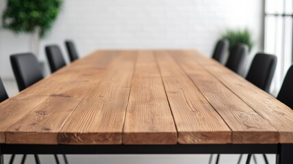 Poster - Large wooden table and chairs in modern corporate office promoting focused teamwork