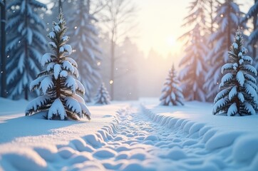 Poster - A serene winter wonderland with snow-covered trees and a gentle snowfall