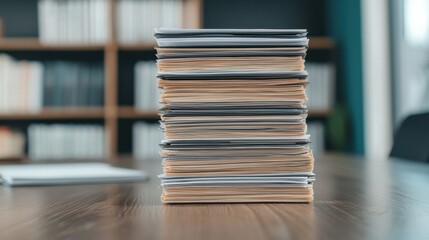 Poster - Stack of Folders Sitting on a Table in a Corporate Setting, Ready for Team Organization
