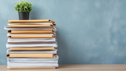 Poster - Stack of Folders and Documents Creating Organized Workspace