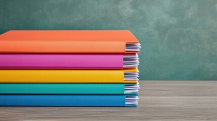 Poster - Colorful folders stacked on office desk suggesting organized planning