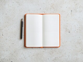 Poster - Open notebook with pen resting on minimalist office table promoting focus