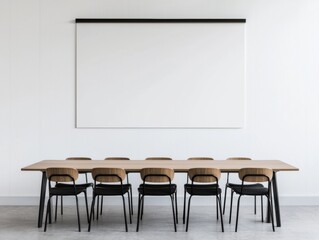 Poster - Modern conference room with blank projector screen and table with chairs