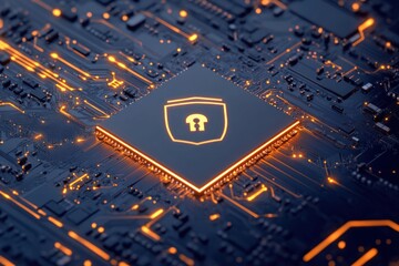 Poster - Secure CPU chip glowing on circuit board