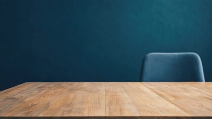 Poster - Empty wooden table with chair in modern office meeting room