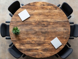 Poster - Round table in modern office setup for collaborative teamwork and strategic discussions