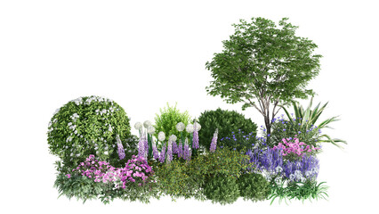Wall Mural - 3d rendering illustration nature meadow bush on lawn grass field beautiful plant on isolate backgrou