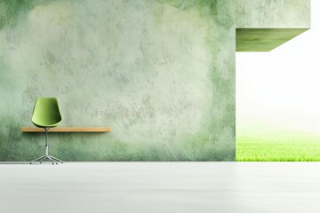 Poster - Minimalistic Interior Design with Green Accent Chair and Textured Wall in Contemporary Space