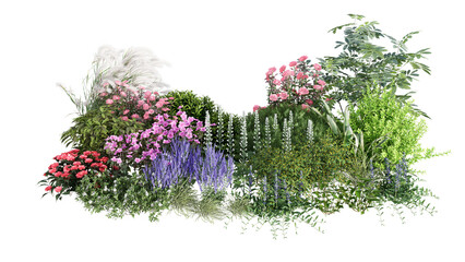 Wall Mural - 3d rendering illustration nature meadow bush on lawn grass field beautiful plant on isolate backgrou
