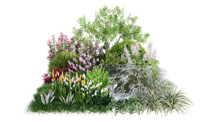 Wall Mural - 3d rendering illustration nature meadow bush on lawn grass field beautiful plant on isolate backgrou