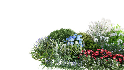 Wall Mural - 3d rendering illustration nature meadow bush on lawn grass field beautiful plant on isolate backgrou