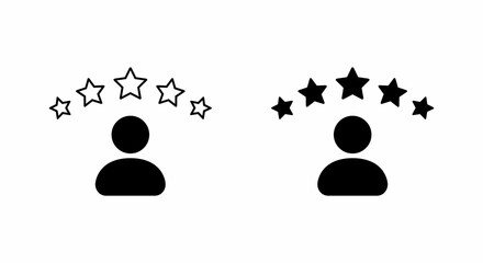 Poster - Review person icon. Default avatar with five star sign symbol