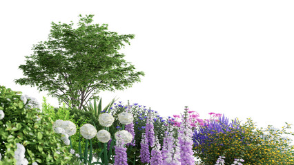 Wall Mural - 3d rendering illustration nature meadow bush on lawn grass field beautiful plant on isolate backgrou