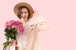 © Pixel-Shot - Beautiful young woman with roses on pink background
