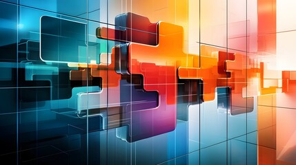Poster - abstract glass puzzle pieces in vibrant colors