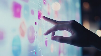 Poster - Woman's hand interacts with futuristic interface at night