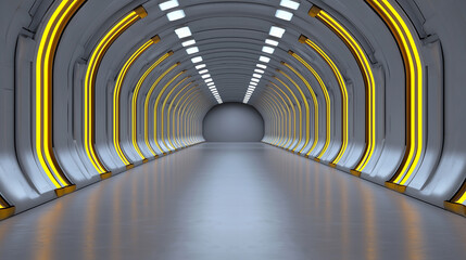 Wall Mural - Futuristic White Corridor with Yellow Lighting