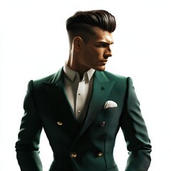 Wall Mural - Elegant Man in a Dark Green Double Breasted Suit