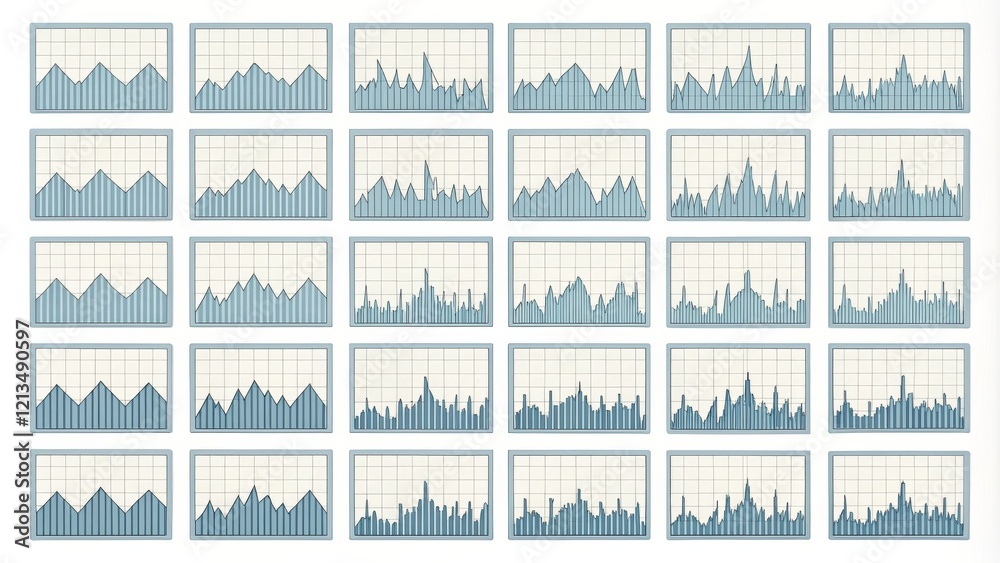 30 Bar Charts Data Visualization Concept, Grid Composition, Blue Tones ...