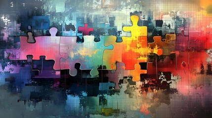 Poster - Abstract Puzzle Pieces Colorful Artistic Composition