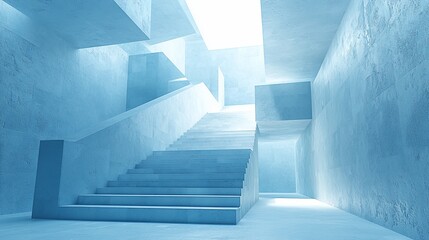 Poster - Abstract blue concrete stairs in modern architecture.