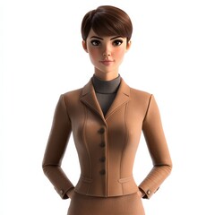 Wall Mural - A stylish 3D rendered female character wearing a brown suit