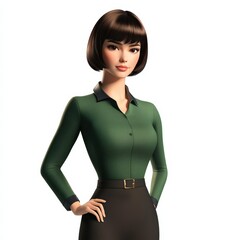 Sticker - A Stylish Green Blouse And Black Skirt Businesswoman