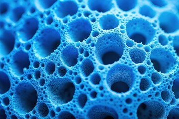 Wall Mural - Macro view of a textured blue sponge's form.