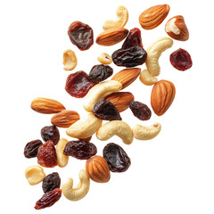 Wall Mural - nuts and dried fruits isolated on transparent white background, clipping path