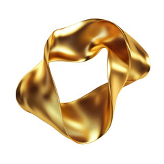 Aufkleber - A digitally rendered image showcases a golden abstract form resembling a twisted ribbon with a smooth metallic texture against a white background.