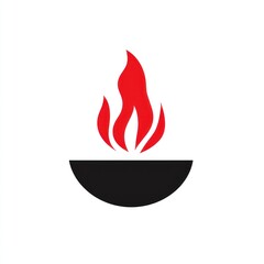 Canvas Print - Red flame burning in a black bowl icon for safety or energy with a plain white background