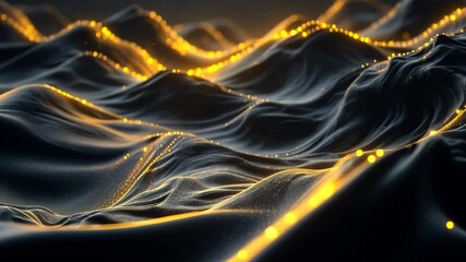 Poster - glowing waves: dynamic abstract landscape with golden light pulses and textured flow