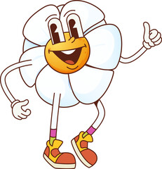 Aufkleber - Cartoon groovy daisy chamomile flower character. Funky daisy funny groovy isolated vector character. Spring blooming plant cute personage or summer chamomile happy smiling mascot showing thumb up