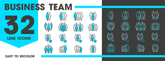 Aufkleber - business team line icons of people group or office employee and colleagues, vector pictograms. busin