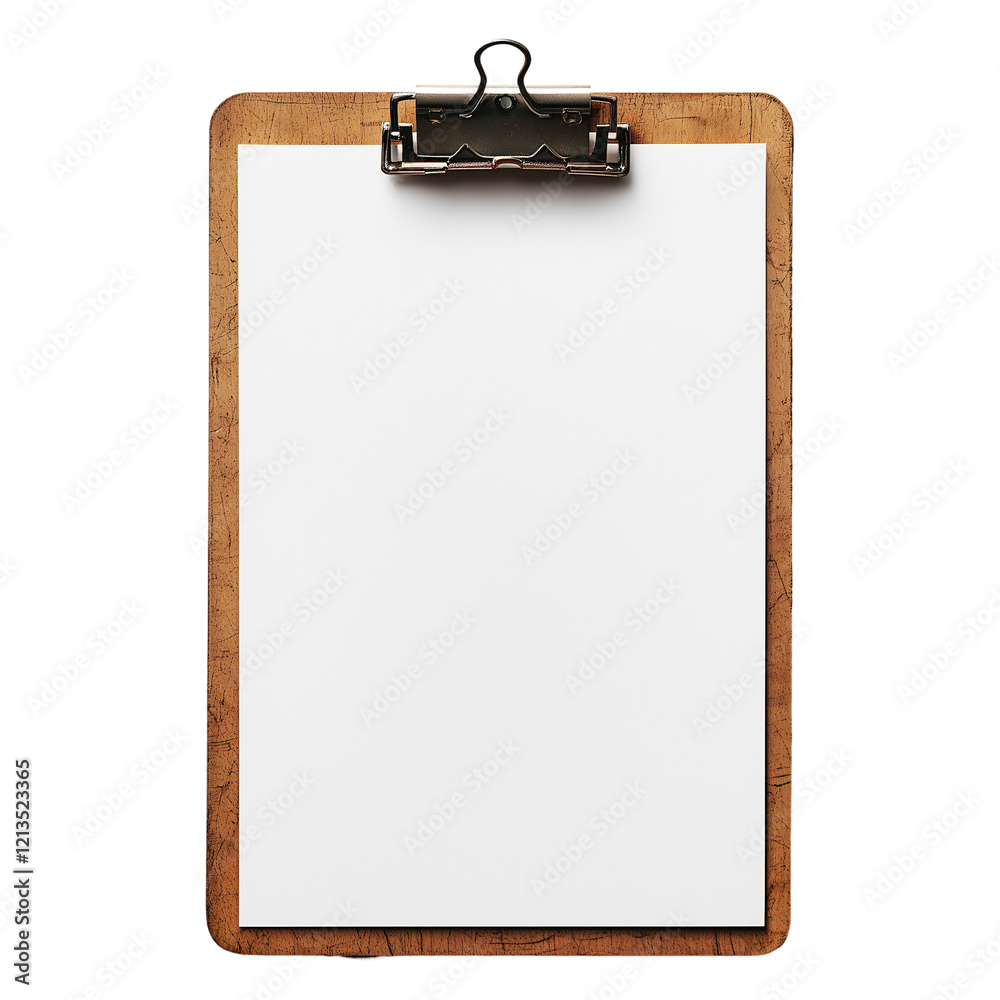 Blank Wooden Clipboard with White Paper Sheet Mockup work brown clean ...