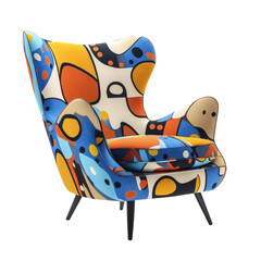 Aufkleber - A stylish modern armchair with a vibrant abstract pattern is shown on a white background.