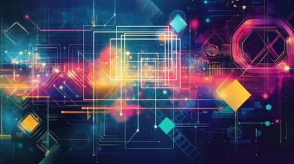 Leinwandbilder - A futuristic vector design featuring geometric symbols in a dynamic arrangement.