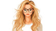 © ddaremmth - White woman, girl with long blonde hair, and glasses. Waves, curls. Colorful, flat vector illustration on transparent background. Character design, horizontal layout