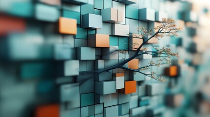 Poster - Conceptual digital featuring a geometric mosaic design with tree like branching diagrams representing the concept of market diversification financial planning and strategic business development