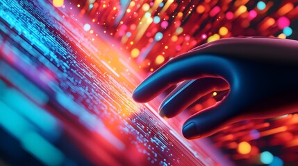 Poster - Digital Hand Interacting With Vibrant Data Streams