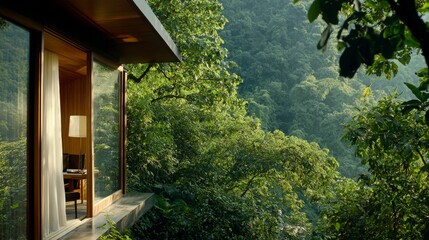 Wall Mural - luxurious jungle retreat modern architecture and lush greenery