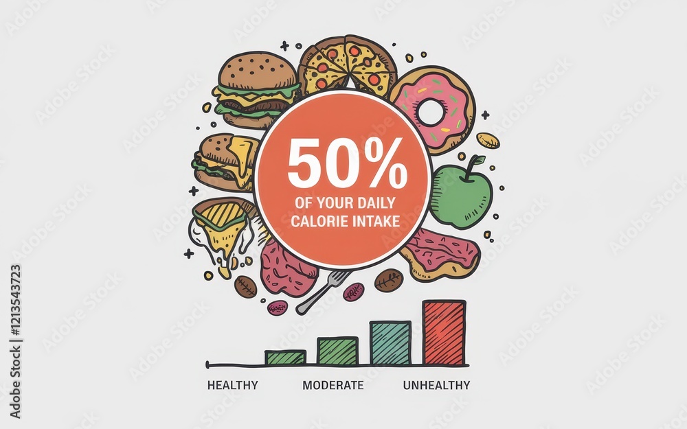 Daily Calorie Intake Chart Shows Unhealthy Food Choices Stock ...