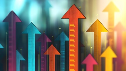 Poster - An abstract geometric image depicting upward trending colorful arrows symbolizing investment pathways business growth and a rising trajectory towards success and opportunity